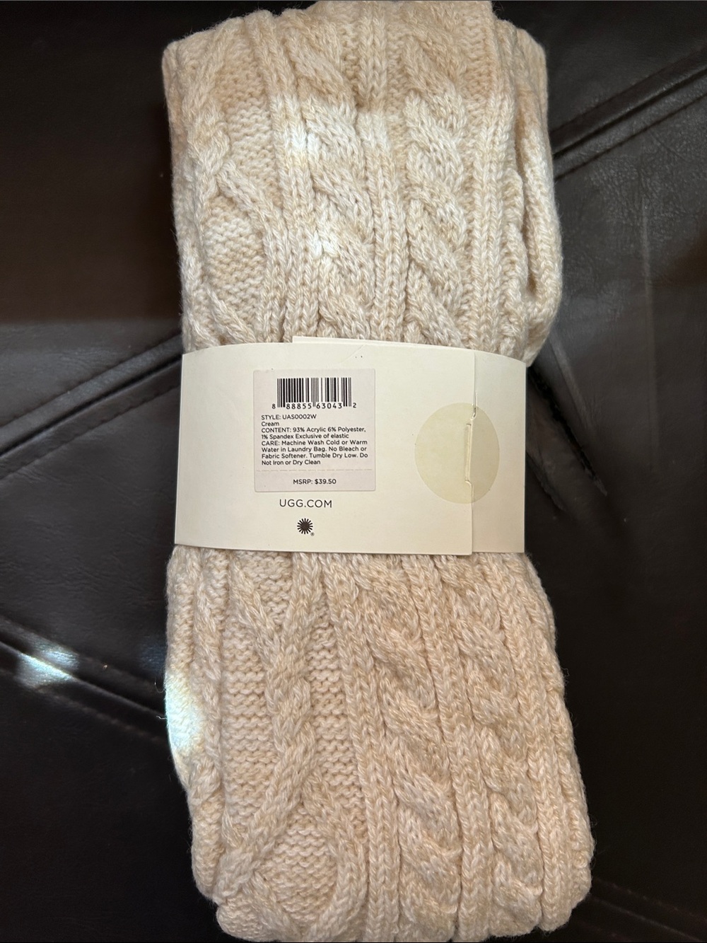 UGG Women's Over-the-Knee Cable Knit Socks in Light Beige - Picture 2 of 5